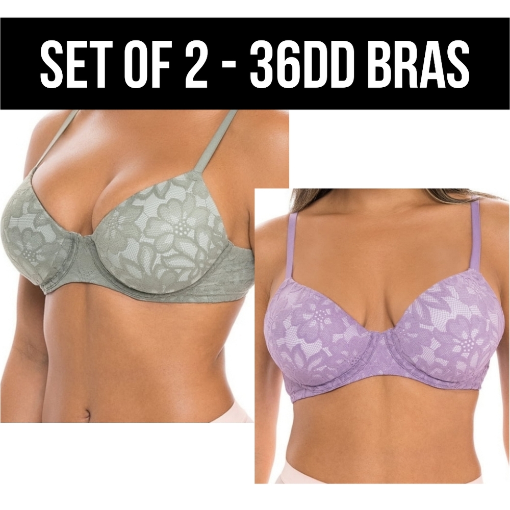NEW 2 SET OF 2 - 36DD Bras Purple & Sage Color